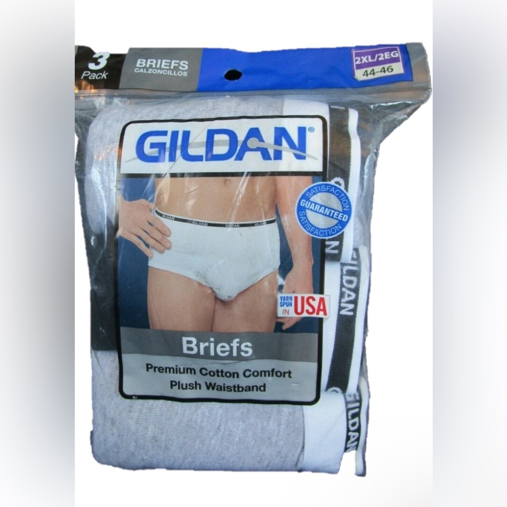 GILDAN Premium Cotton Comfort Plush Waistband 3 Pack Briefs Men SZ 2XL 44-46 NWT